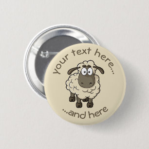 Sheep Cartoon Beige Ronde Button 5,7 Cm