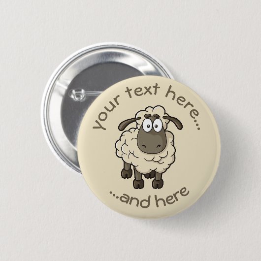Sheep Cartoon Beige Ronde Button 5,7 Cm (Voorkant /achterkant)