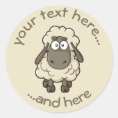 Sheep Cartoon Beige Ronde Sticker (Voorkant)