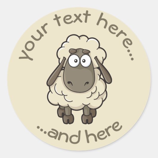 Sheep Cartoon Beige Ronde Sticker (Voorkant)
