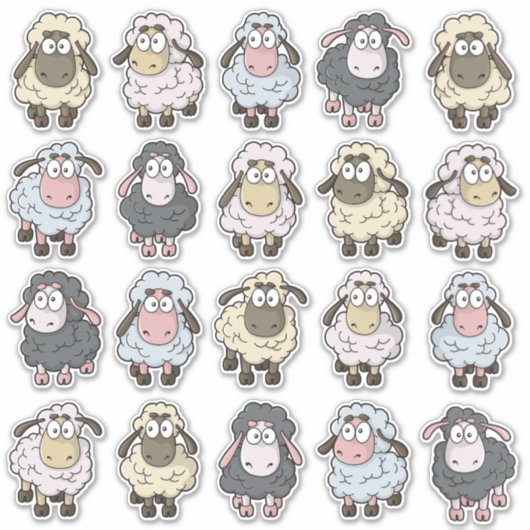 Sheep Cartoon Icon Set Sticker (Voorkant)