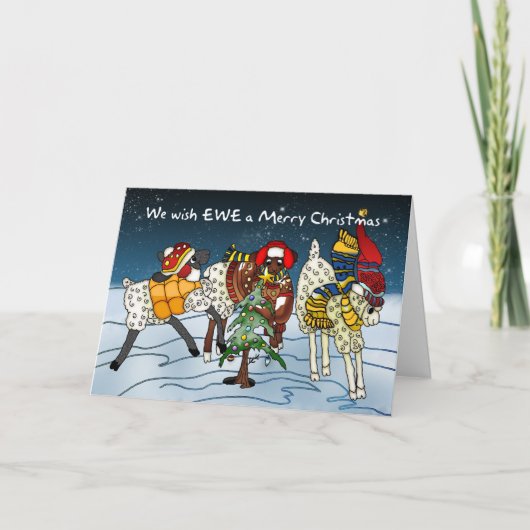 Sheep Christmas Kaart - We wensen Ewe een vrolijk (Voorkant)