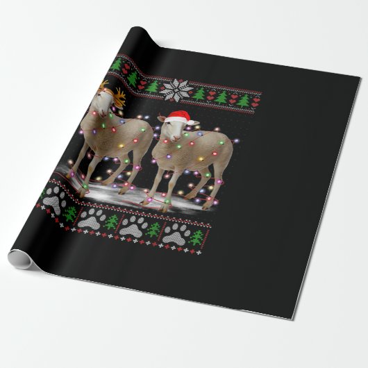 Sheep Christmas Tree Lights | Santa Animal Gift Cadeaupapier (Uitgerold)
