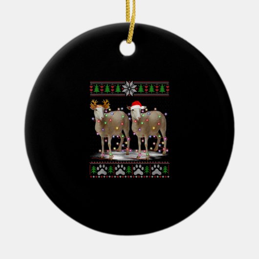 Sheep Christmas Tree Lights | Santa Animal Gift Keramisch Ornament (Voorkant)