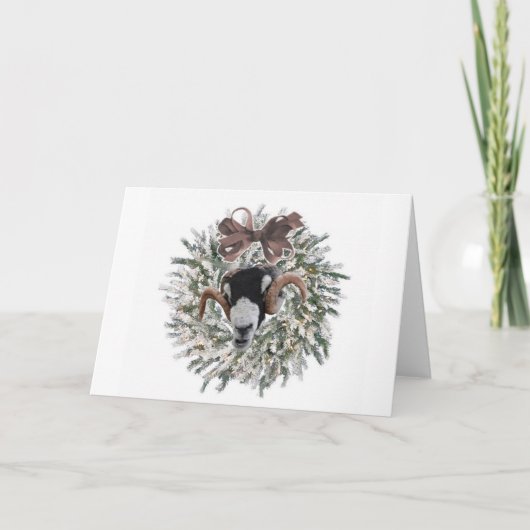 Sheep Christmas Wreath ~ Wenskaart Feestdagen Kaart (Voorkant)