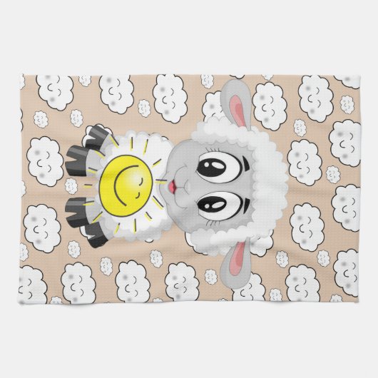 Sheep Clouds Sun Kitchen Hand Towel Theedoek (Horizontaal)