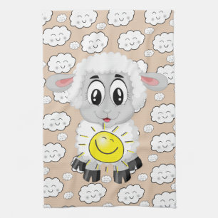 Sheep Clouds Sun Kitchen Hand Towel Theedoek