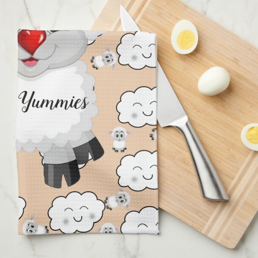 Sheep Clouds Sun Kitchen Hand Towel Theedoek (Quarter Fold)