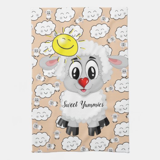 Sheep Clouds Sun Kitchen Hand Towel Theedoek (Verticaal)