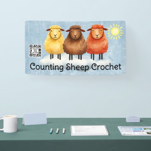 Sheep crochet knitting craft show booth display spandoek (Beurs)