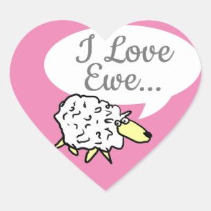 Sheep Design Cartoon met I Love Ewe Pun Hart Sticker