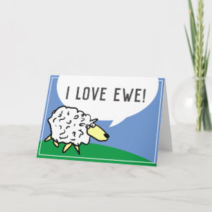 Sheep Design Cartoon met I Love Ewe Pun Kaart