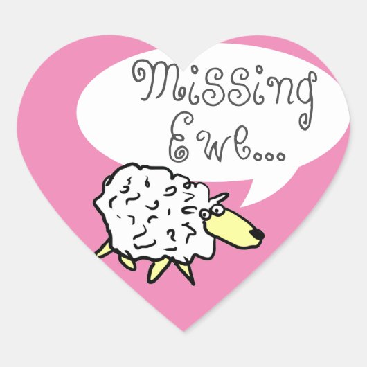 Sheep Design Cartoon met Ontbrekend Ewe Pun Hart Sticker (Voorkant)