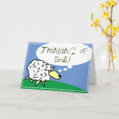 Sheep Design Cartoon met Thinking of Ewe Pun Kaart (Gele Bloem)