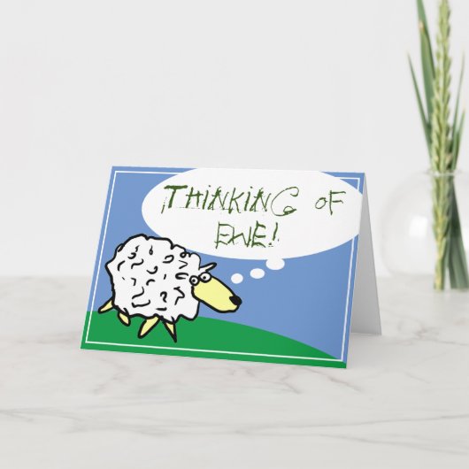 Sheep Design Cartoon met Thinking of Ewe Pun Kaart (Voorkant)