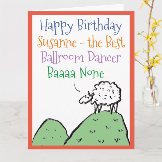 Sheep Design Happy Birthday voor een ballroom dans Kaart (Gele Bloem)