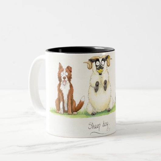 "Sheep Dog"-Mok. Tweekleurige Koffiemok (Voorkant links)