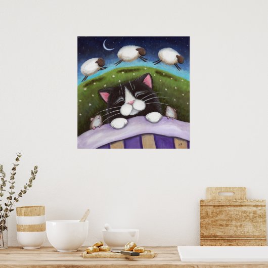 Sheep Dreams Fantasy Cat Art Print (Keuken)