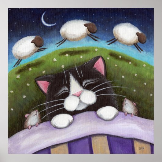Sheep Dreams Fantasy Cat Art Print (Voorkant)