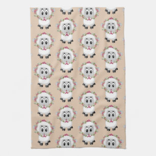 Sheep Floral Beige Kitchen Hand Towel Theedoek