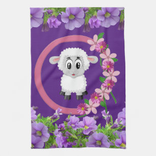 Sheep Floral Paars Kitchen Hand Towel Theedoek