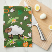 Sheep Green Oranje Hearts Fairy Kitchen Hand Towel Theedoek (Quarter Fold)