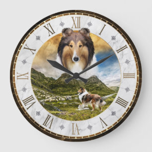 Sheep Herding Sable Rough Collie Dog, Roman Dial - Grote Klok