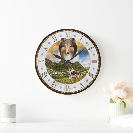 Sheep Herding Sable Rough Collie Dog, Roman Dial - Grote Klok (Huis)