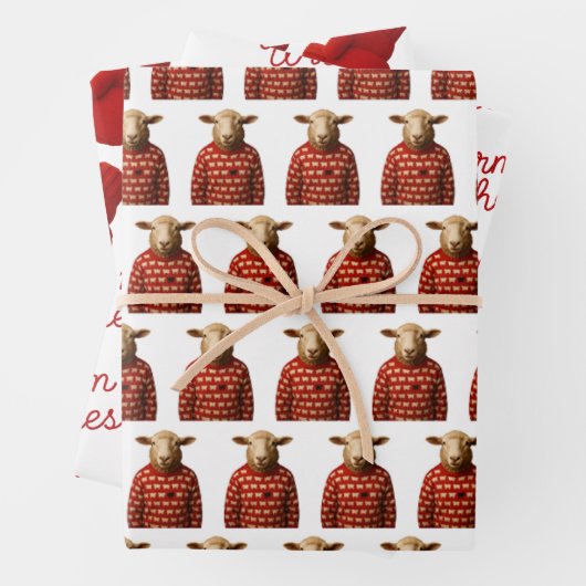 Sheep in Sheep Sweater, Mittens, Warm Wishes Inpakpapier Vel (In situ)