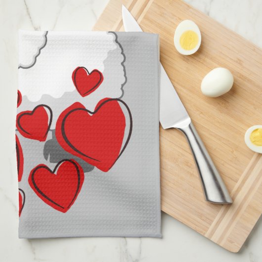 Sheep Kitten Red Hearts Kitchen Handdoeken (Quarter Fold)