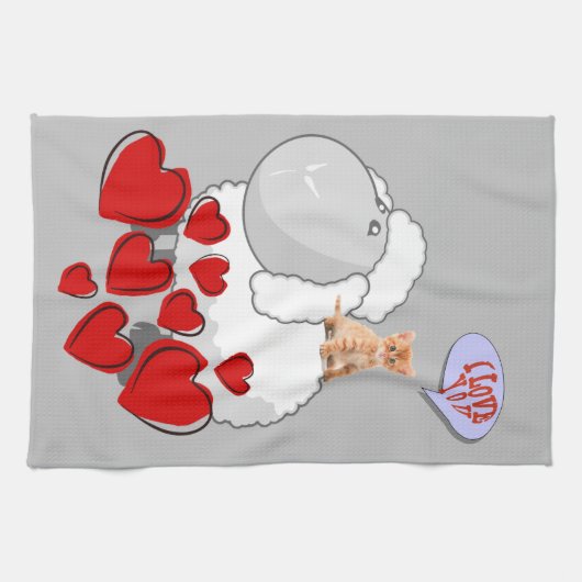 Sheep Kitten Red Hearts Kitchen Handdoeken (Horizontaal)