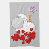 Sheep Kitten Red Hearts Kitchen Handdoeken (Verticaal)