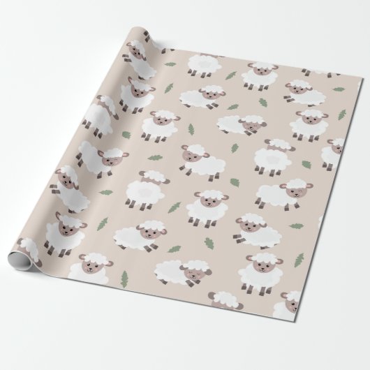 Sheep & Lamb Cute Hand Drawn Farm Animals Cadeaupapier (Uitgerold)