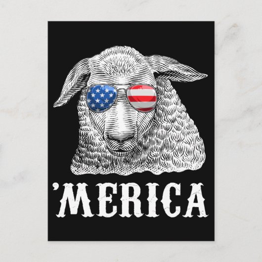 Sheep Merica 4 juli Farmer American Flag USA Briefkaart (Voorkant)