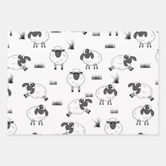 Sheep Pattern - Black and White Inpakpapier Vel (Voorkant 3)