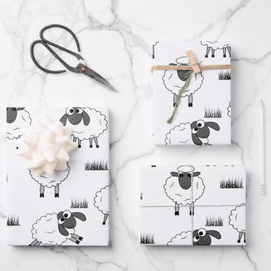 Sheep Pattern - Black and White Inpakpapier Vel (Voorkant)