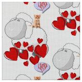 Sheep Red Hearts Kitten Fabric Stof (Close Up)