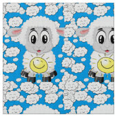 Sheep Sun Clouds Blue Fabric Stof (Close Up)