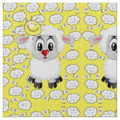 Sheep Sun Clouds Yellow Fabric Stof (Close Up)
