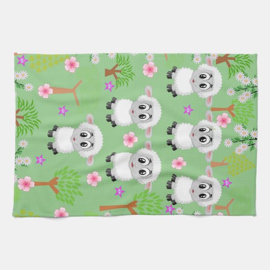 Sheep Trees Floral Kitchen Hand Towel Theedoek (Horizontaal)