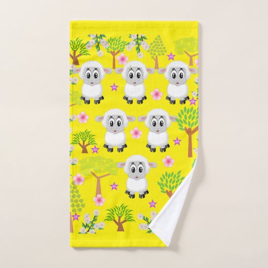 Sheep Trees Yellow Hands Bathroom Towel sets Bad Handdoek (Handdoek)