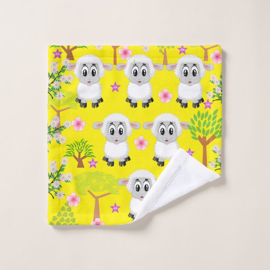 Sheep Trees Yellow Hands Bathroom Towel sets Bad Handdoek (Wasdoekje)