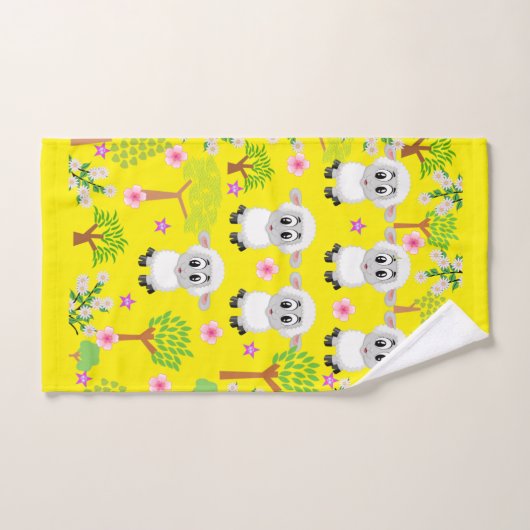 Sheep Trees Yellow Hands Bathroom Towel sets Bad Handdoek (Handdoek)