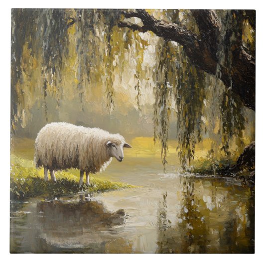 Sheep Under A Willow Tree Painting Tegeltje (Voorkant)