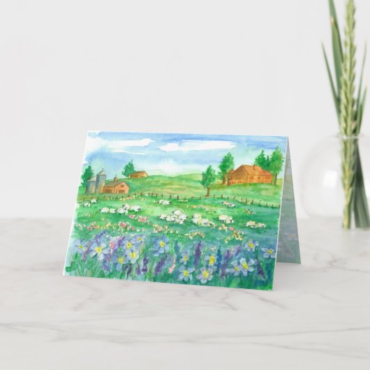 Sheep Wildflower Meadow Happy Birthday Kaart (Voorkant)