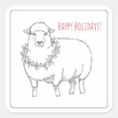 Sheep With Holly Vierkante Sticker (Voorkant)
