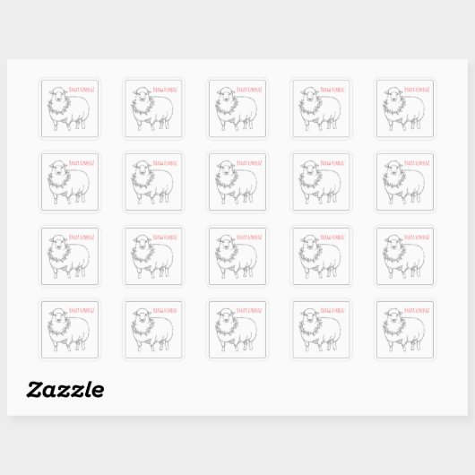 Sheep With Holly Vierkante Sticker (Vel)