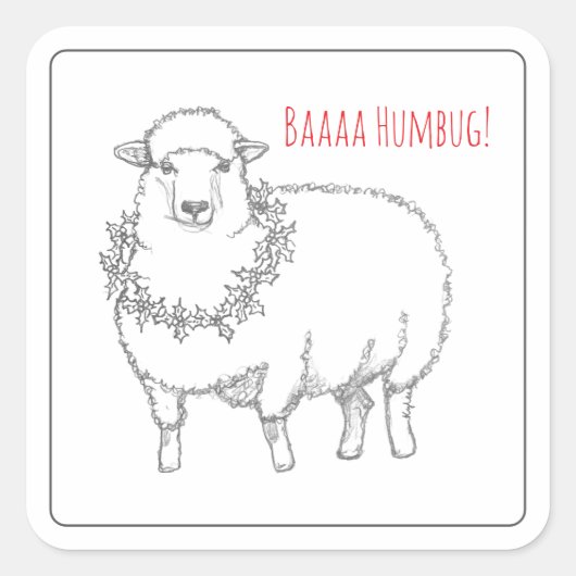 Sheep With Holly Vierkante Sticker (Voorkant)