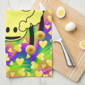 Sheep Yellow Hearts Kitchen Hand Towel Theedoek (Quarter Fold)