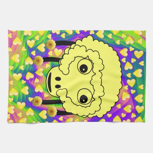 Sheep Yellow Hearts Kitchen Hand Towel Theedoek (Horizontaal)